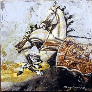 Shan Amrohvi, 12 x 12 inch, Acrylic On Canvas, Horse Painting, AC-SA-141